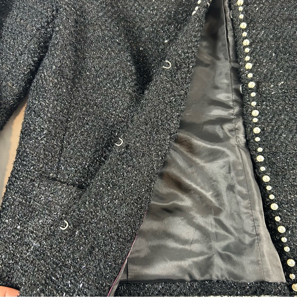 RSVP by Talbots Women’s Black Tweed Pearl-Trim Jacket Elegant Topper Size 10P - Picture 4 of 16